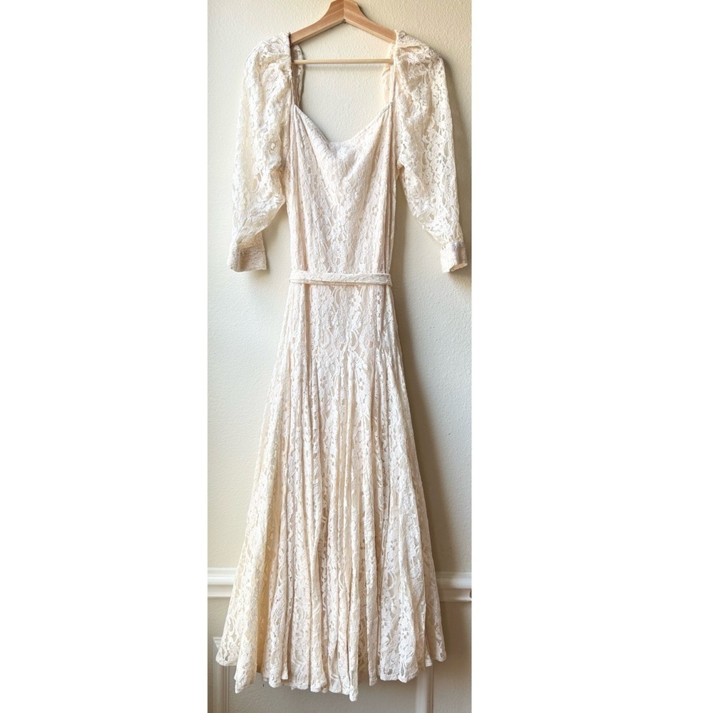 Anthropologie Cream Lace Maxi Dress with Puff Sleeves - Picture 8 of 16
